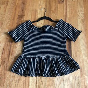 Black and White Striped Peplum Top